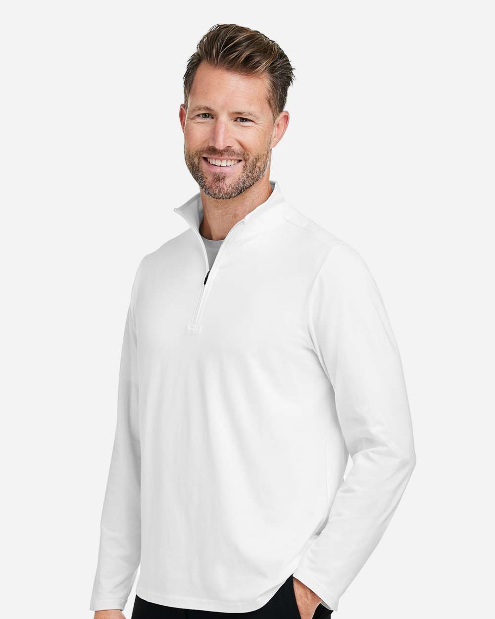Devon & Jones Men's Raleigh Stretch Quarter-Zip Pullover - DG425 White