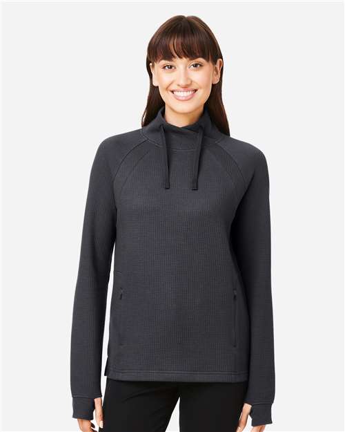 North End Women's Rhythm Waffle Cross-Neck Pullover - NE200W Carbon