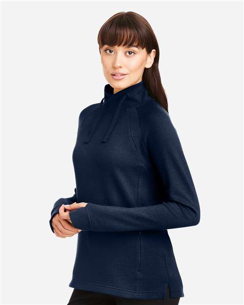 North End Women's Rhythm Waffle Cross-Neck Pullover - NE200W Classic Navy