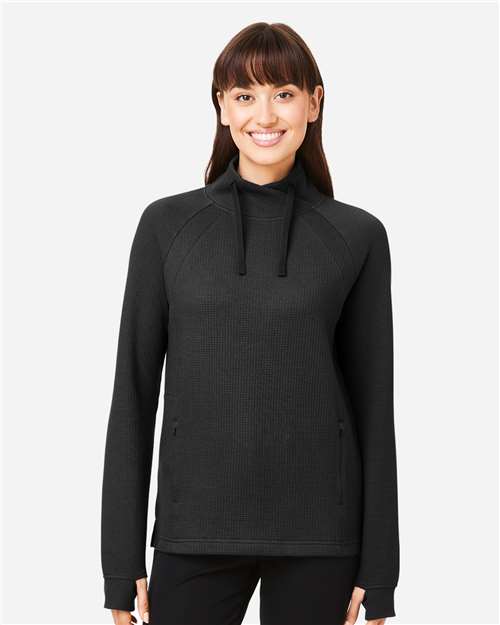 North End Women's Rhythm Waffle Cross-Neck Pullover - NE200W Black