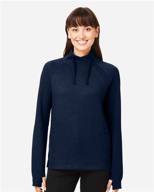 North End Women's Rhythm Waffle Cross-Neck Pullover - NE200W Classic Navy