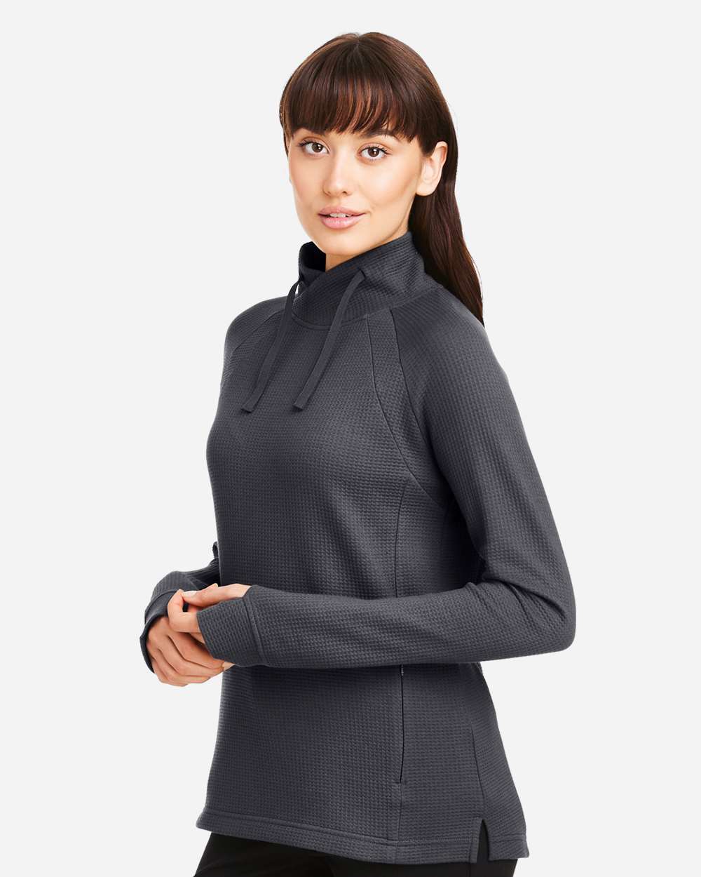 North End Women's Rhythm Waffle Cross-Neck Pullover - NE200W Carbon