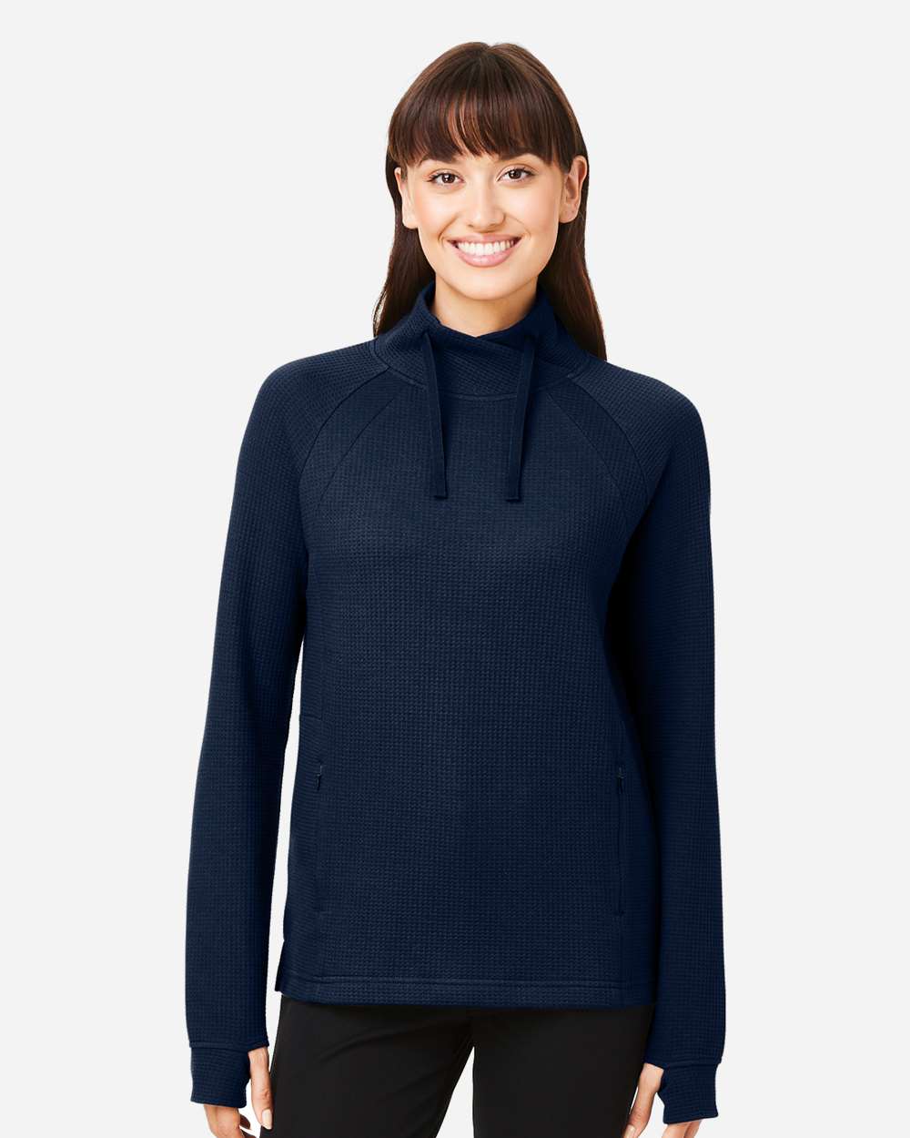 North End Women's Rhythm Waffle Cross-Neck Pullover - NE200W Classic Navy