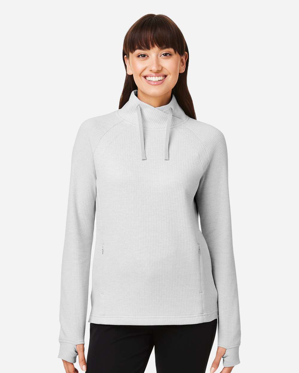 North End Women's Rhythm Waffle Cross-Neck Pullover - NE200W Platinum