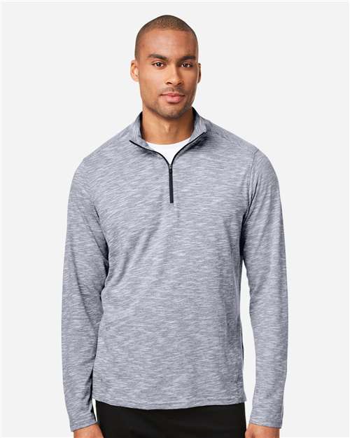 North End Men's Eclipse Jacquard Quarter-Zip Pullover - NE415 Classic Navy Heather