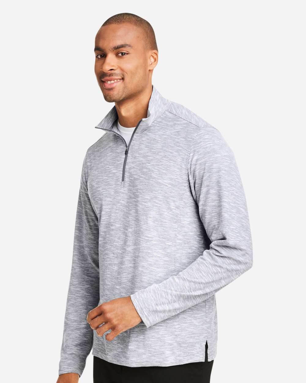 North End Men's Eclipse Jacquard Quarter-Zip Pullover - NE415 Platinum Heather