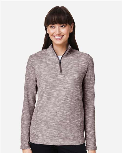 North End Women's Eclipse Jacquard Quarter-Zip Pullover - NE415W Burgundy Heather