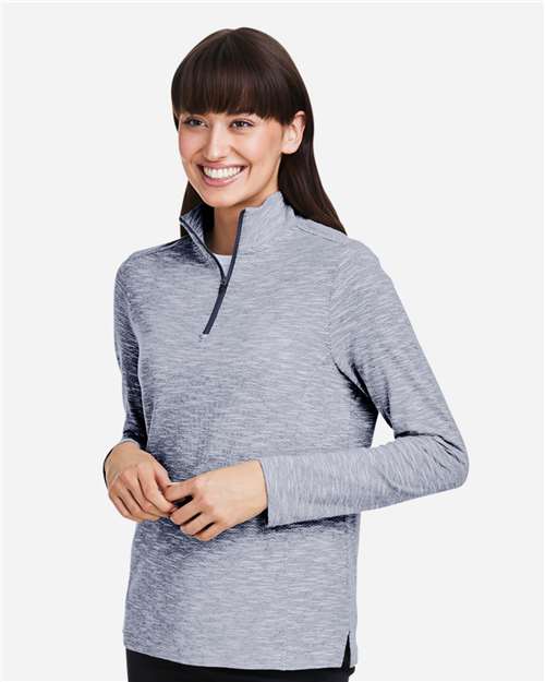 North End Women's Eclipse Jacquard Quarter-Zip Pullover - NE415W Classic Navy Heather