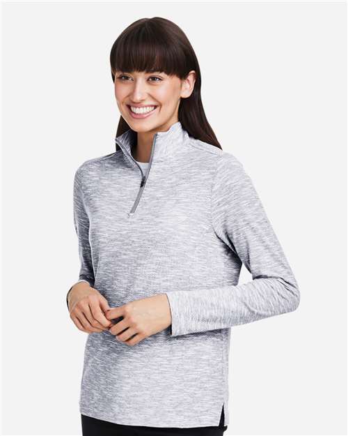 North End Women's Eclipse Jacquard Quarter-Zip Pullover - NE415W Platinum Heather