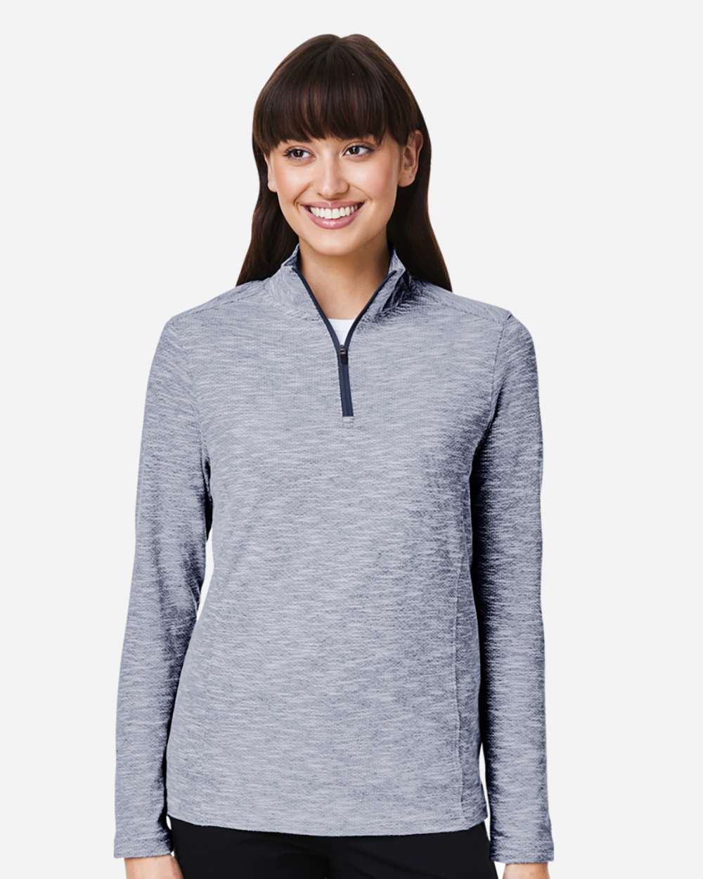 North End Women's Eclipse Jacquard Quarter-Zip Pullover - NE415W Classic Navy Heather