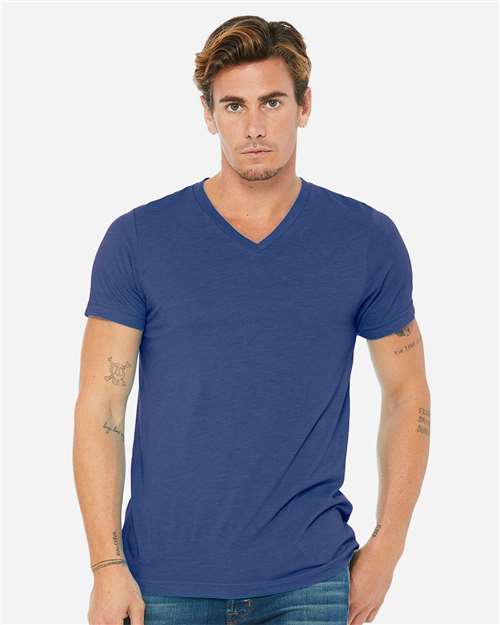 BELLA + CANVAS Unisex Triblend V-Neck Tee - 3415 - 3415C True Royal Triblend