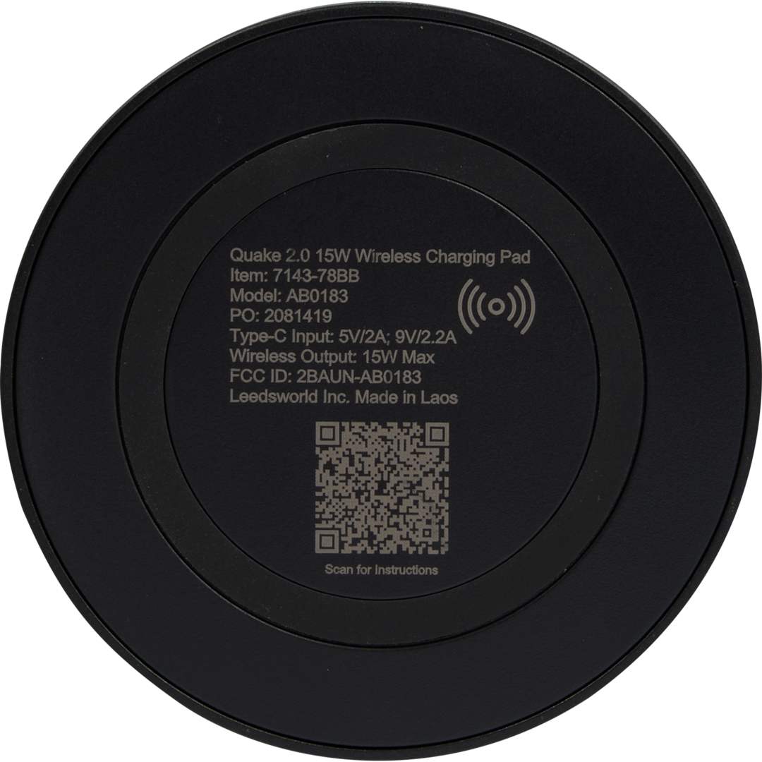 Quake 2.0 15W Wireless Charging Pad - 7143-78 Black