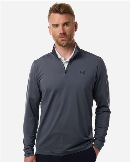Under Armour Men's Drive Quarter-Zip Pullover - 1389864 Downpour Grey- Midnight Navy
