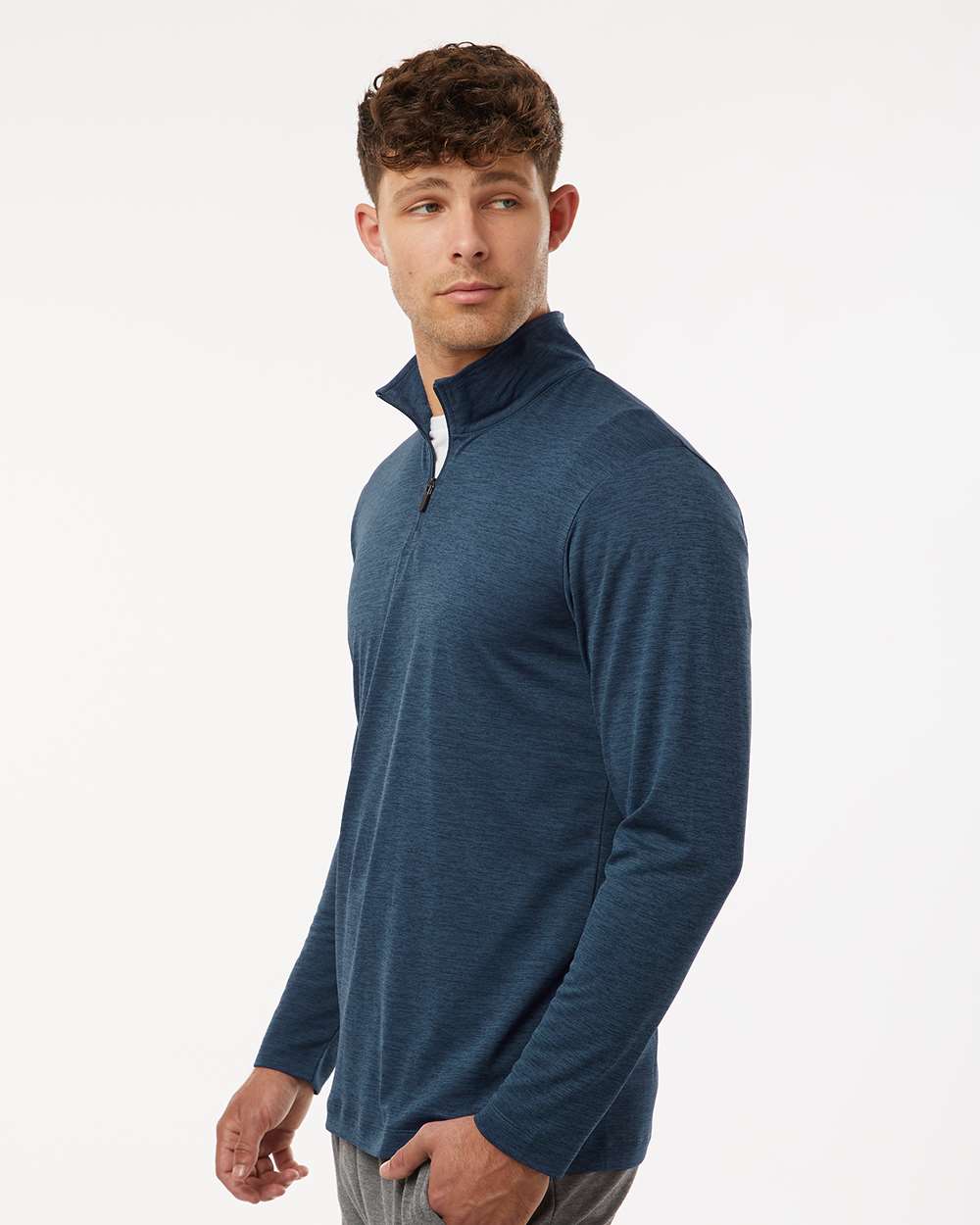 AllPro Men's Pro-Lock Performance Mélange Quarter-Zip Pullover - 4HM700 Navy Melange