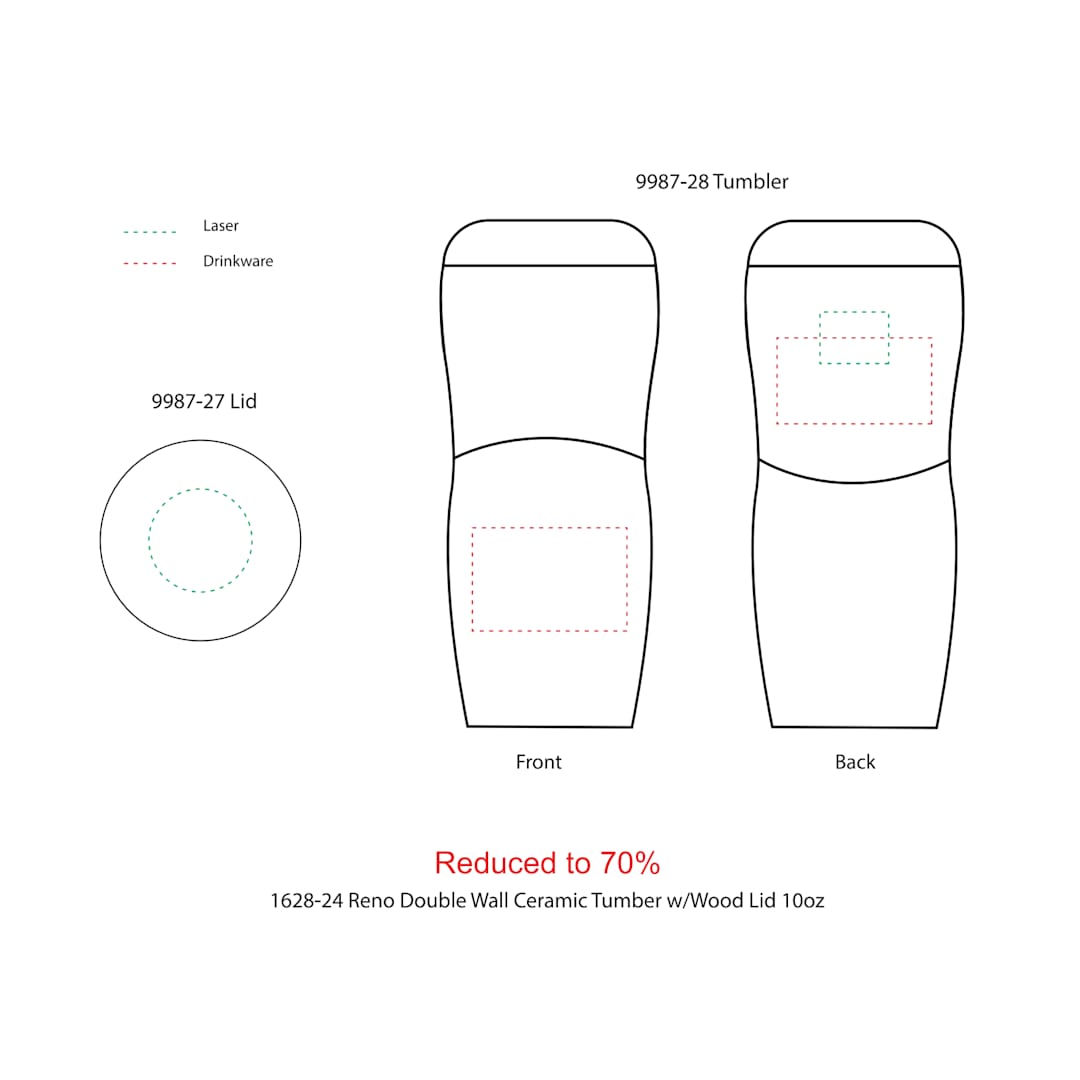 Reno Double Wall Ceramic Tumbler w/Wood Lid 10oz - 1628-24 Black