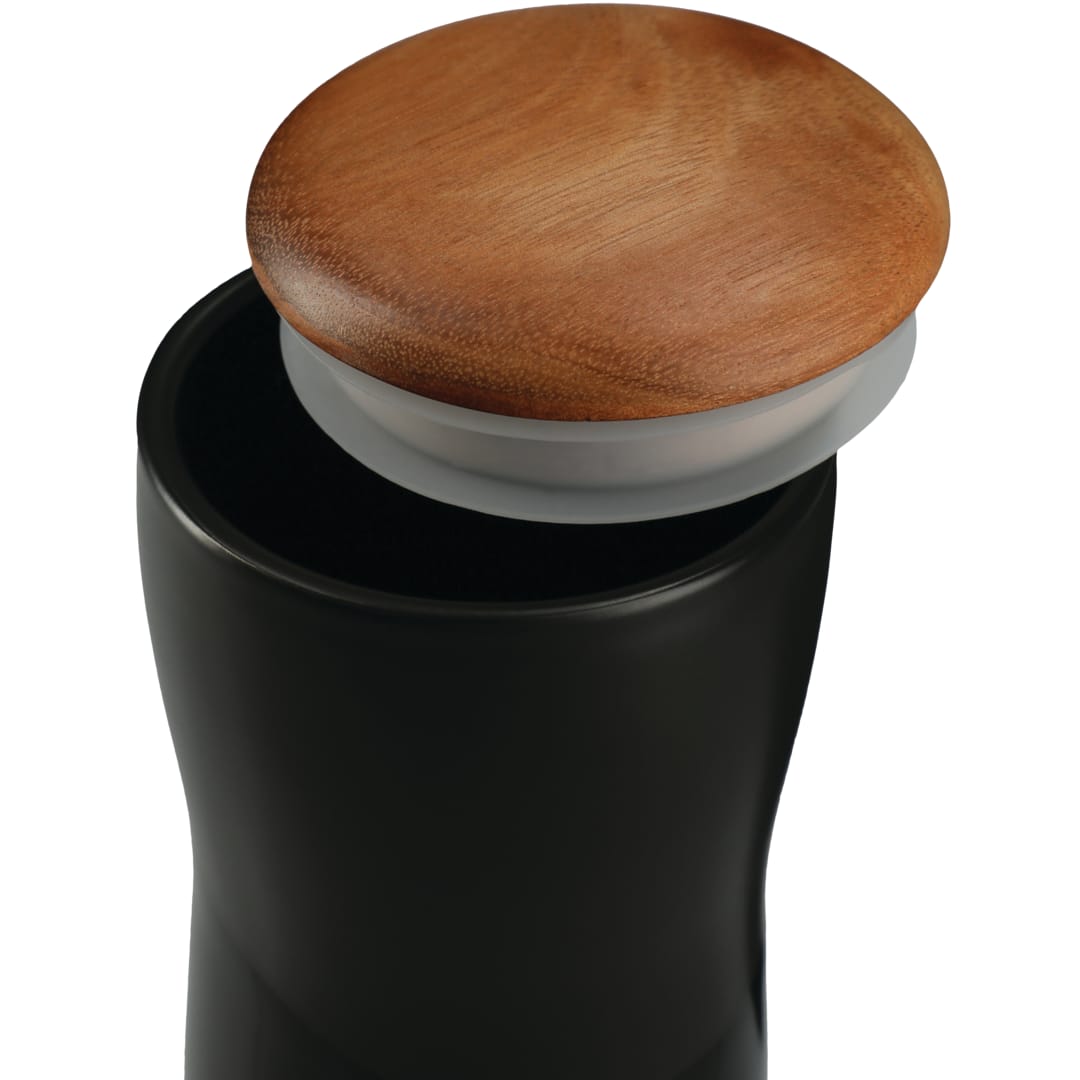 Reno Double Wall Ceramic Tumbler w/Wood Lid 10oz - 1628-24 Black