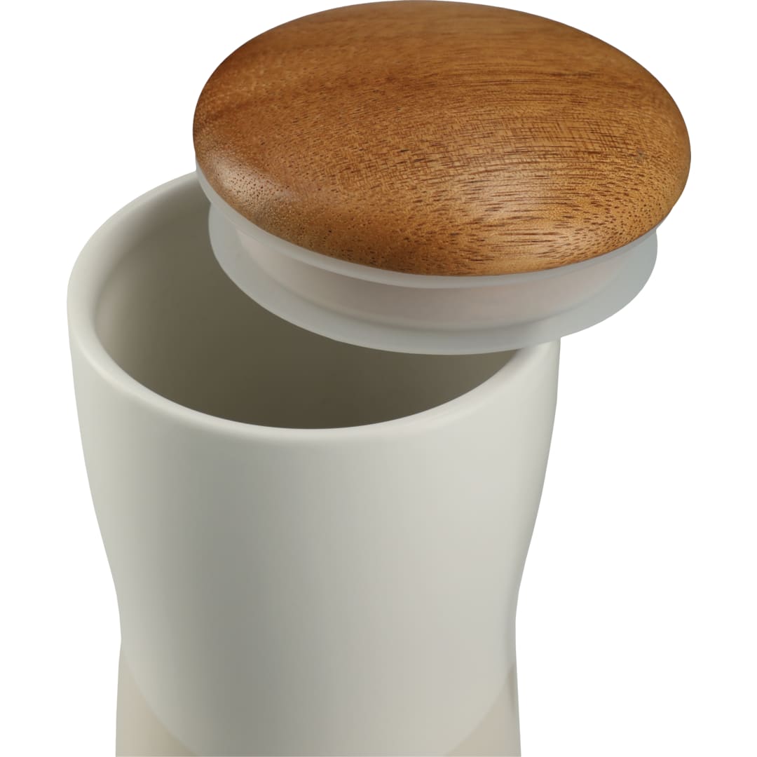 Reno Double Wall Ceramic Tumbler w/Wood Lid 10oz - 1628-24 White