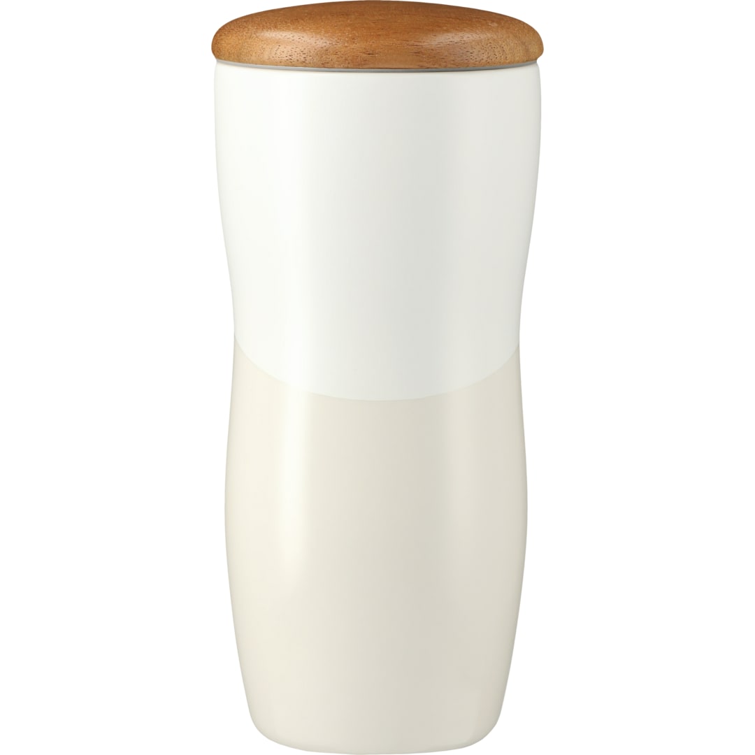 Reno Double Wall Ceramic Tumbler w/Wood Lid 10oz - 1628-24 White