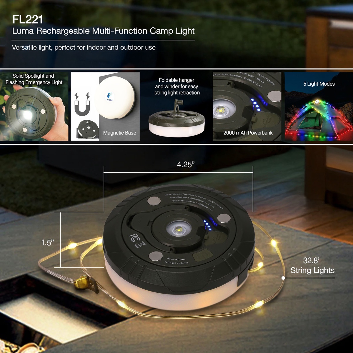 Lampe de camping multifonction rechargeable Luma - FL221 Green
