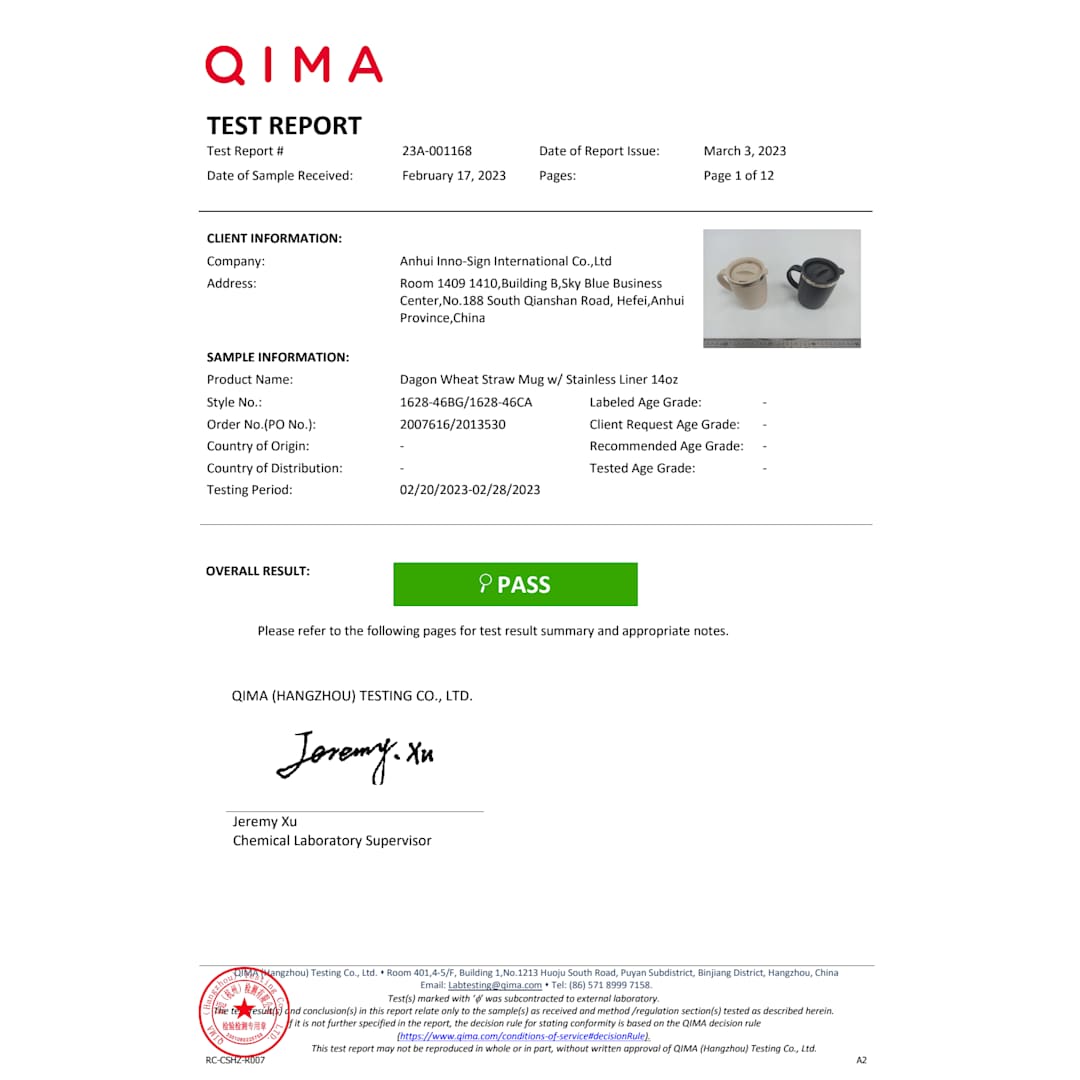 Dagon Wheat Straw Mug w/ Stainless Liner 14oz - 1628-46 Gray