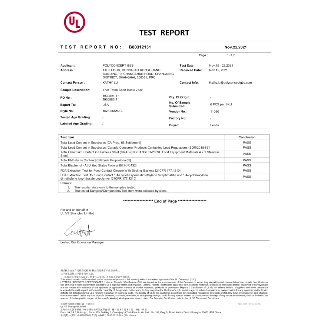 Thor Tritan Sport Bottle 27oz - 1628-56 Clear