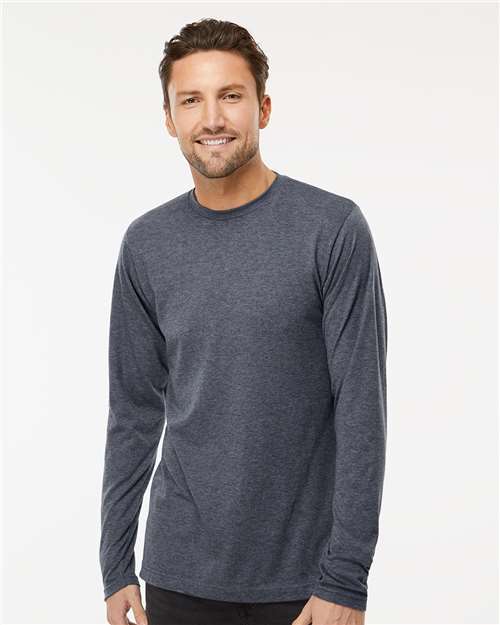 M&O Poly-Blend Long Sleeve T-Shirt - 3520 - 3520M Heather Navy