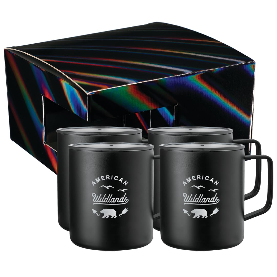 Rover Camp Mug 14oz Powder coated 4 in 1 Gift Set - 1628-62 Black