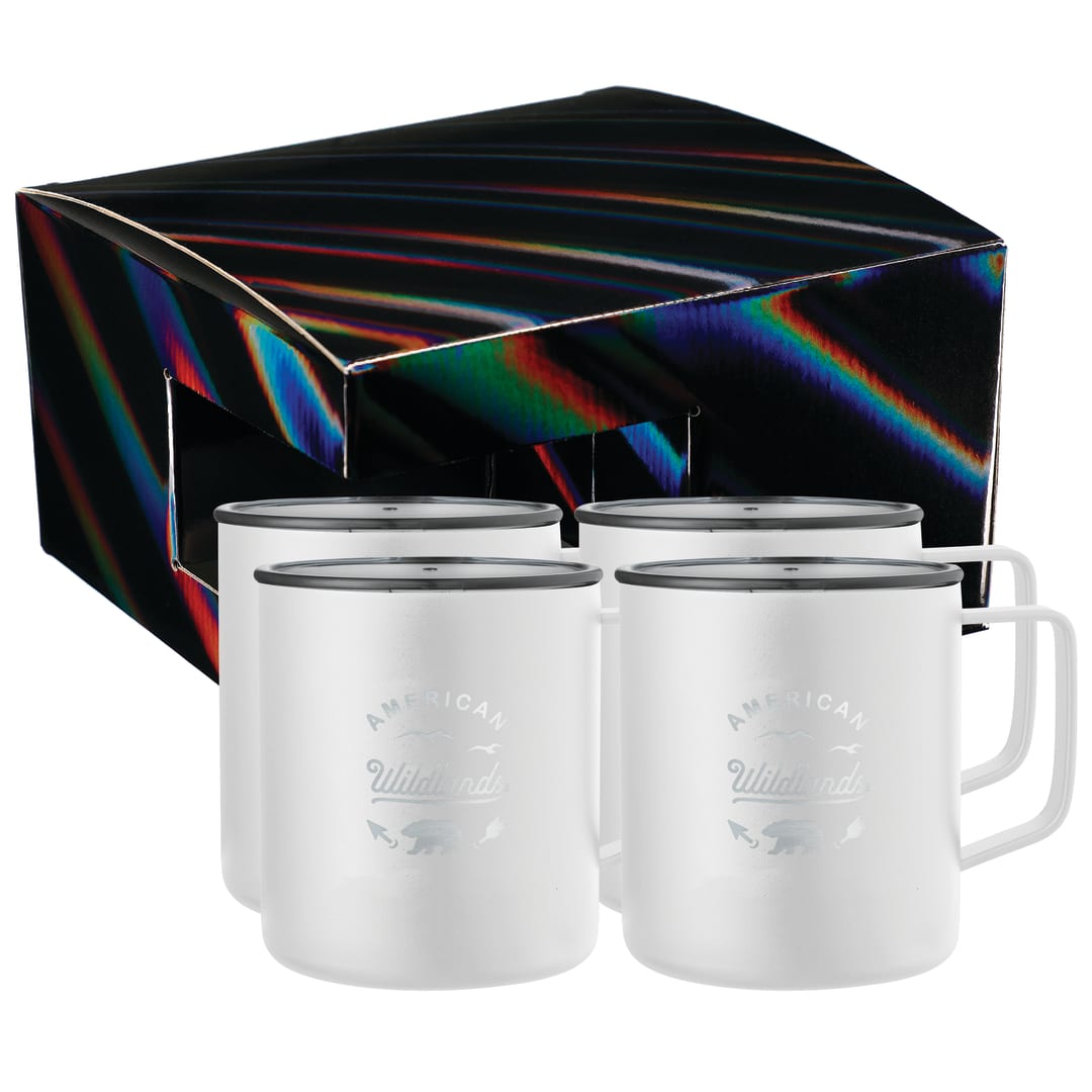 Rover Camp Mug 14oz Powder coated 4 in 1 Gift Set - 1628-62 White