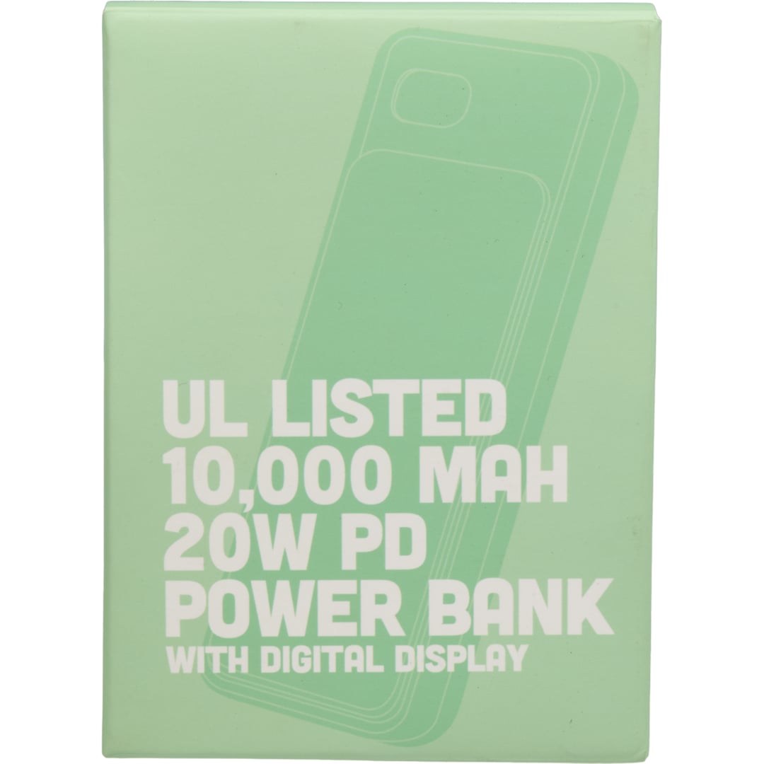 UL Listed 10000 mAh 20W Digital Display PowerBank - 7122-25 Black