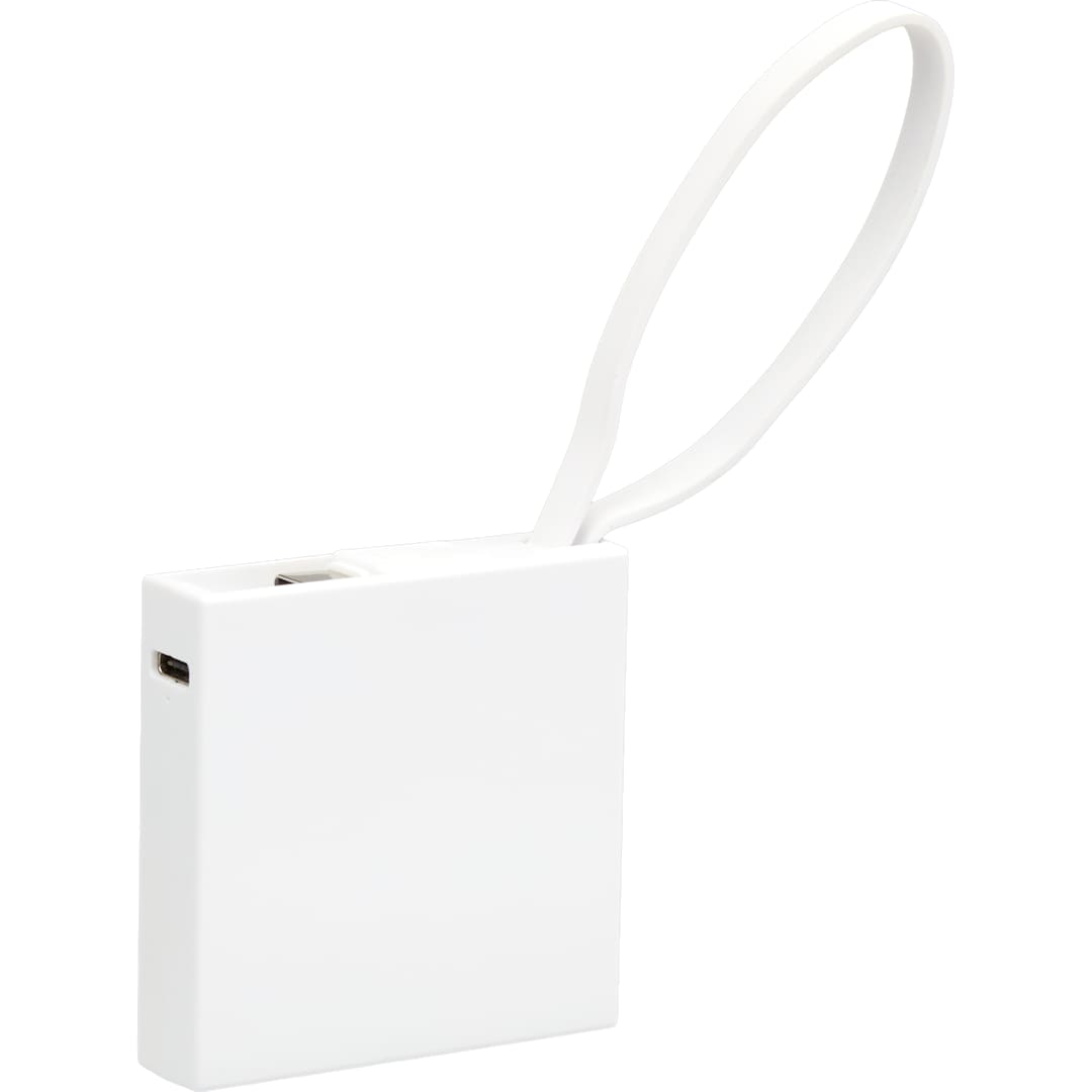 Recycled ABS 2000 mAh Power Bank with Type-C Cable - 7122-32 White