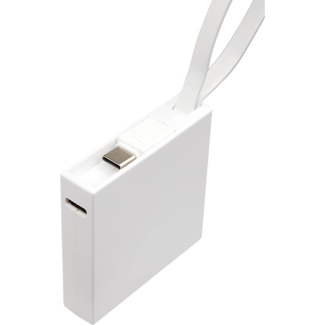 Recycled ABS 2000 mAh Power Bank with Type-C Cable - 7122-32 White