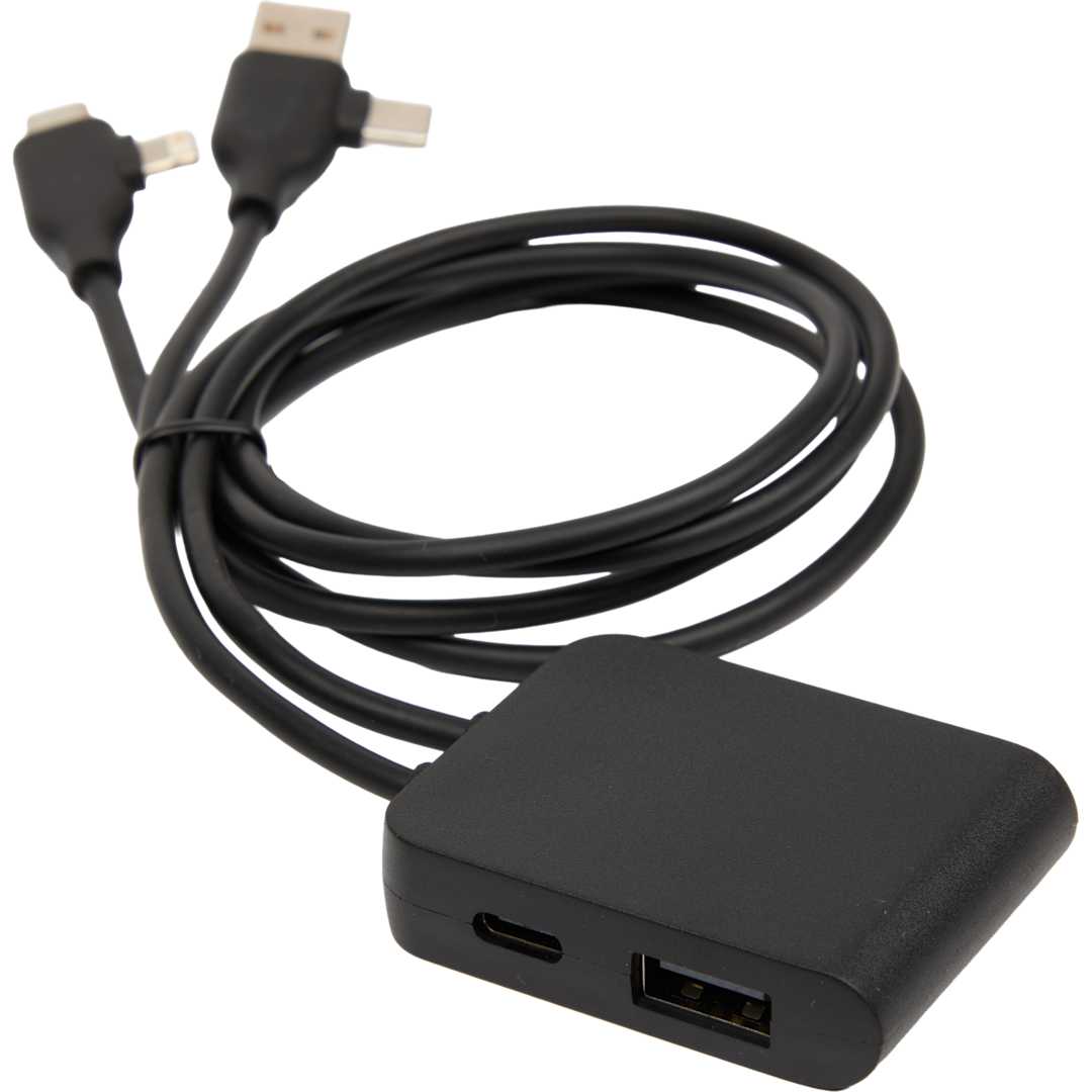 5-IN-1 Charging Cable with USB-A/C Hub - 7143-84 Black