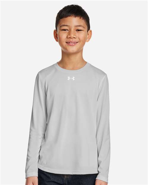 Under Armour Youth Tech™ Team Long Sleeve T-Shirt - 1377488 Mod Grey Light Heather- White