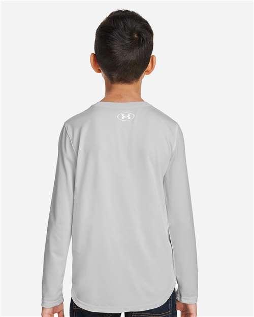 Under Armour Youth Tech™ Team Long Sleeve T-Shirt - 1377488 Mod Grey Light Heather- White