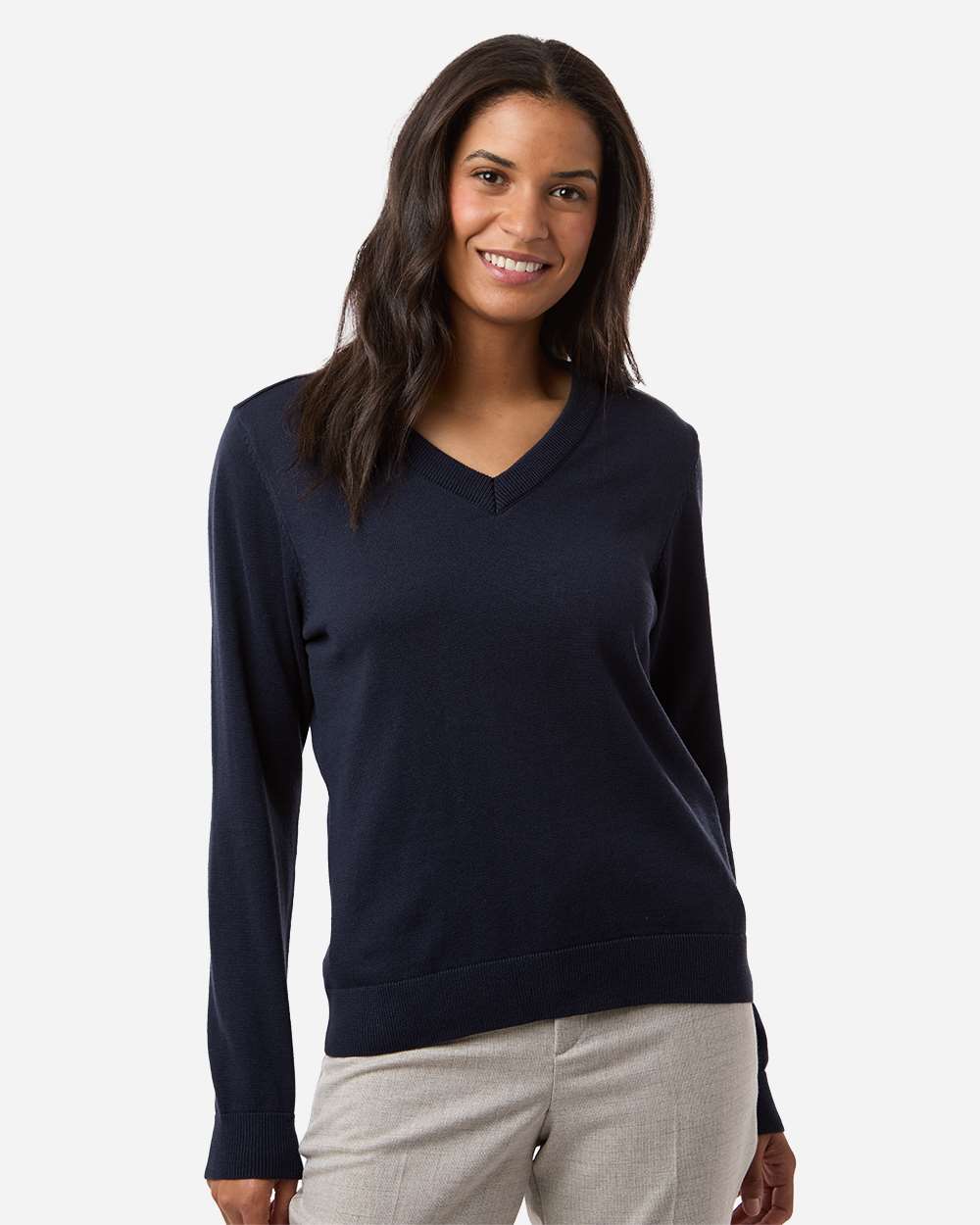 Devon & Jones Women's New Classics V-Neck Sweater - DG445W Navy