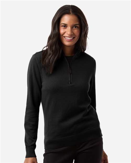 Devon & Jones Women's New Classics Quarter-Zip Sweater - DG446W Black