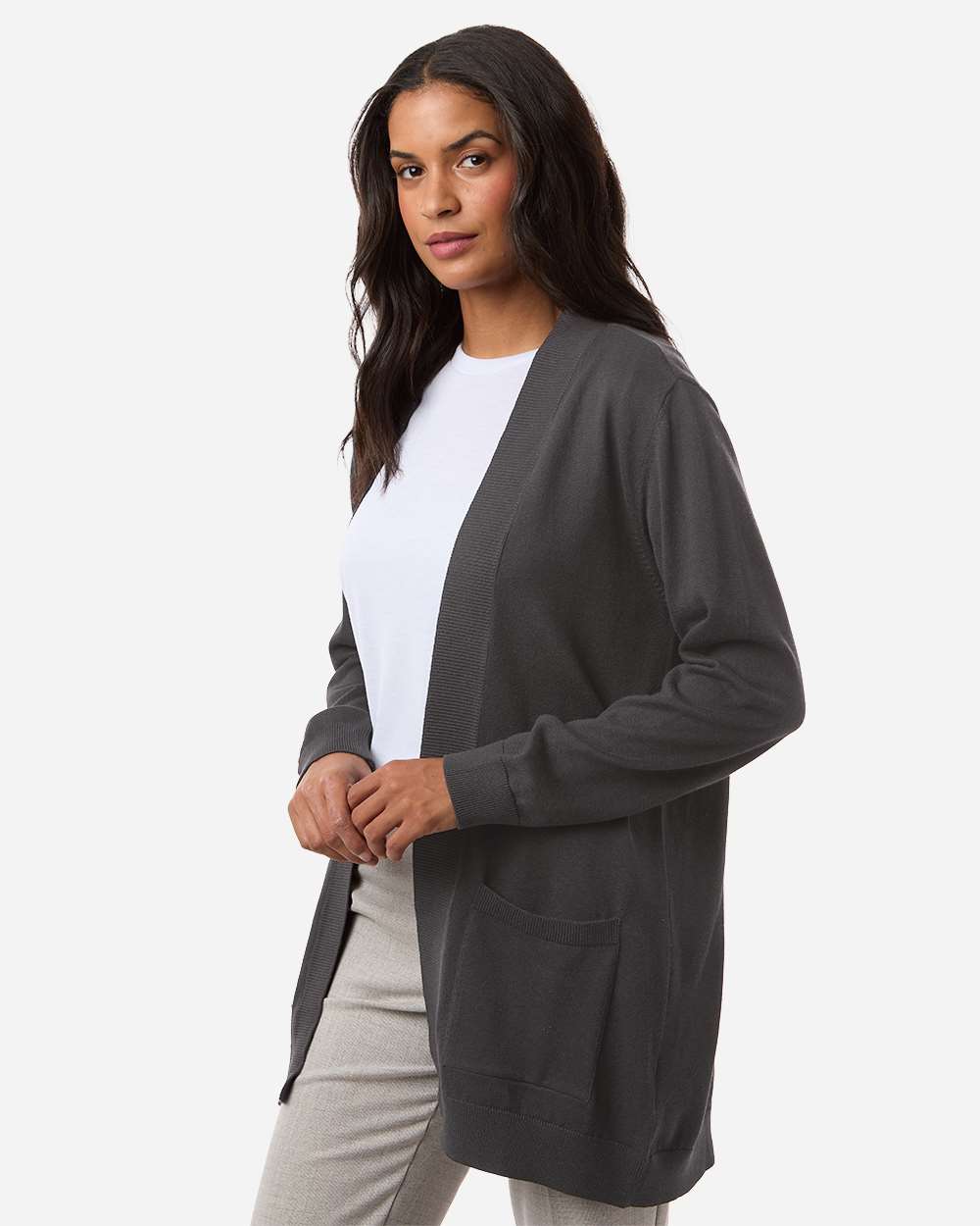 Devon & Jones Women's New Classics Open Cardigan Sweater - DG447W Graphite