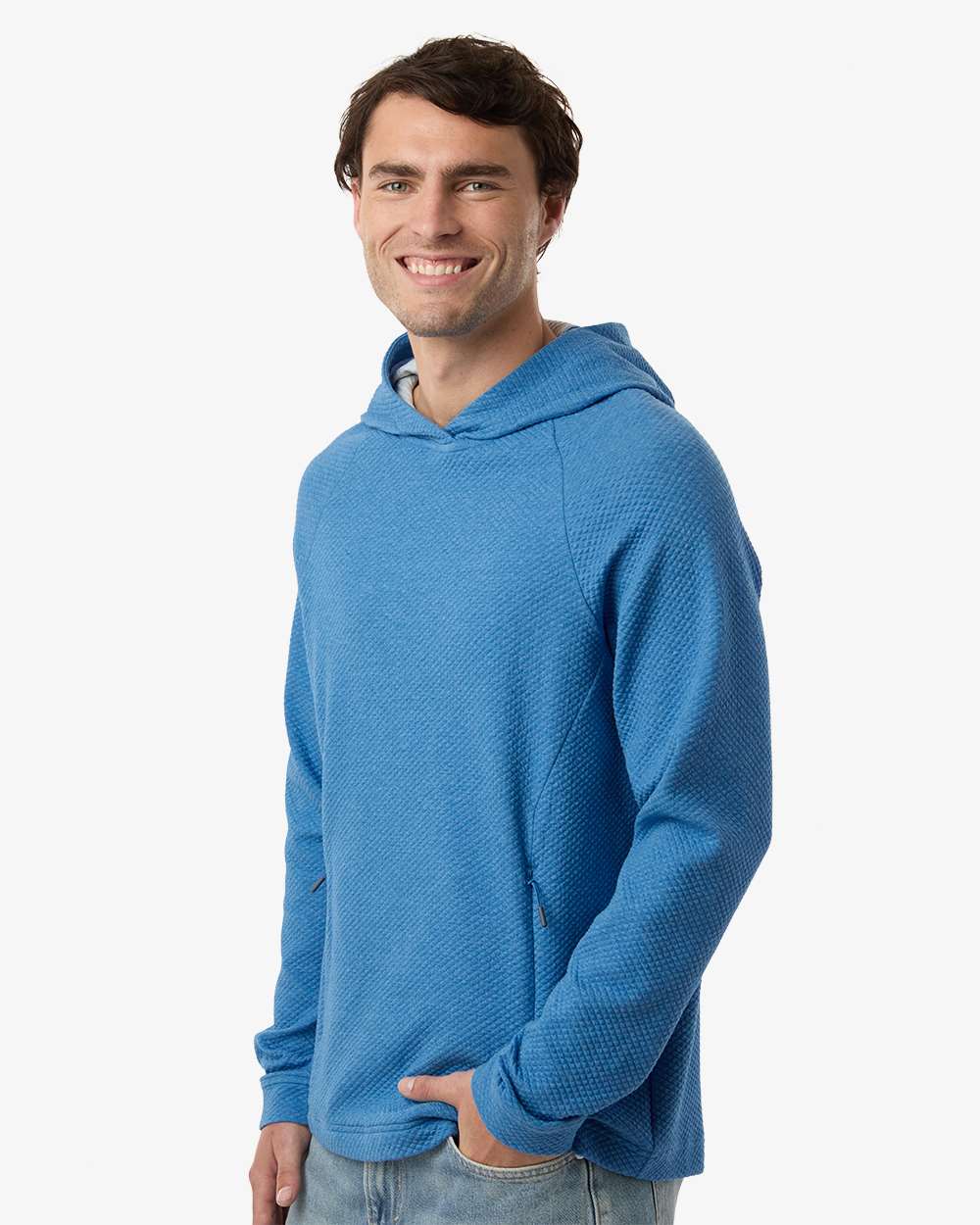 North End Men's Spirit Textured Hooded Pullover - NE729 Light Nautical Blue Heather