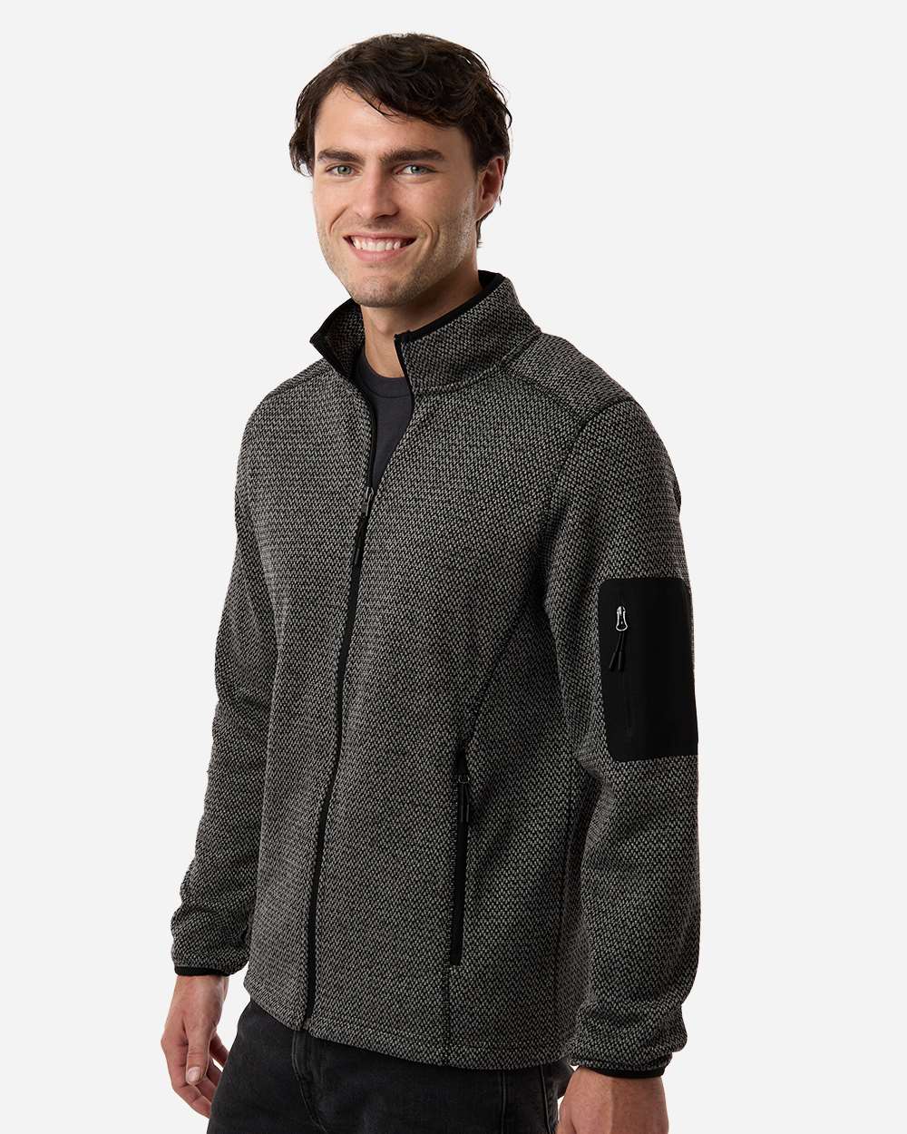 North End Men's Jasper Full-Zip Fleece Jacket - NE730 Black- Grey