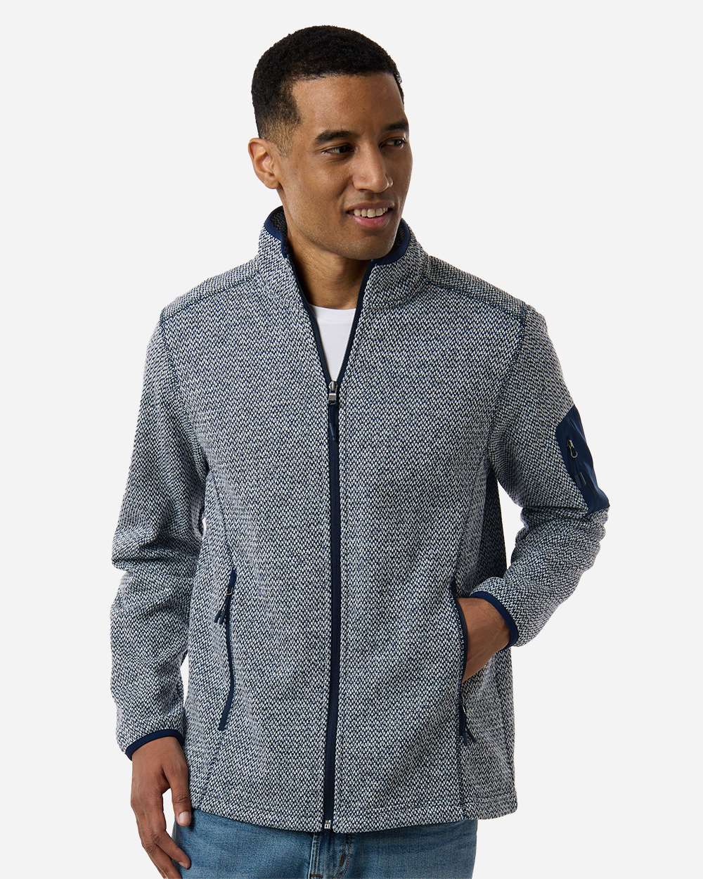 North End Men's Jasper Full-Zip Fleece Jacket - NE730 Classic Navy- White