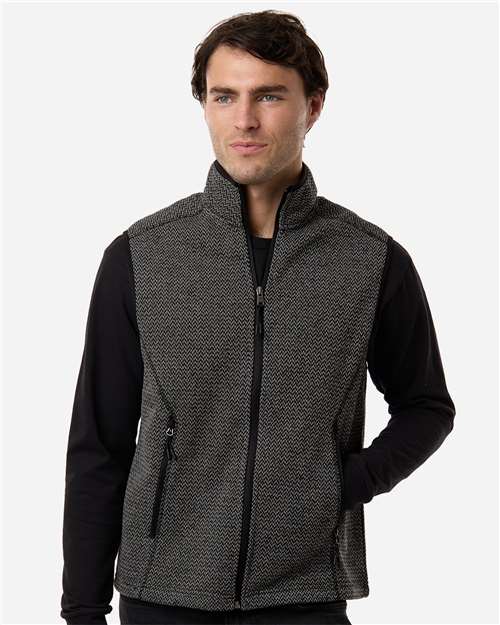 North End Men's Jasper Jacquard Fleece Vest - NE731 Black- Grey