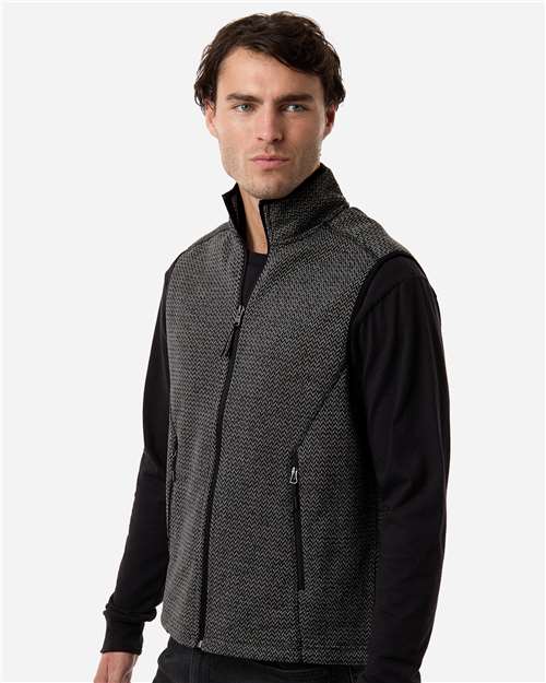 North End Men's Jasper Jacquard Fleece Vest - NE731 Black- Grey