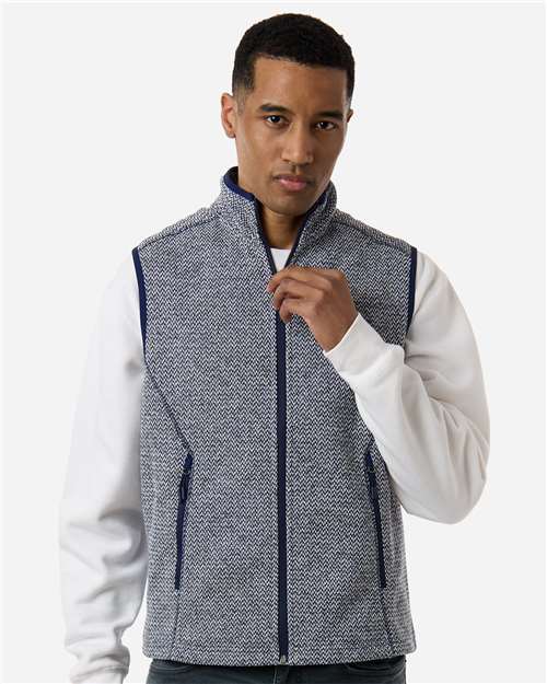 North End Men's Jasper Jacquard Fleece Vest - NE731 Classic Navy- White