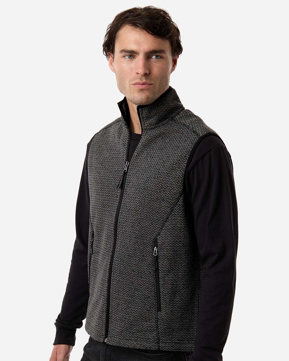 North End Men's Jasper Jacquard Fleece Vest - NE731 Black- Grey