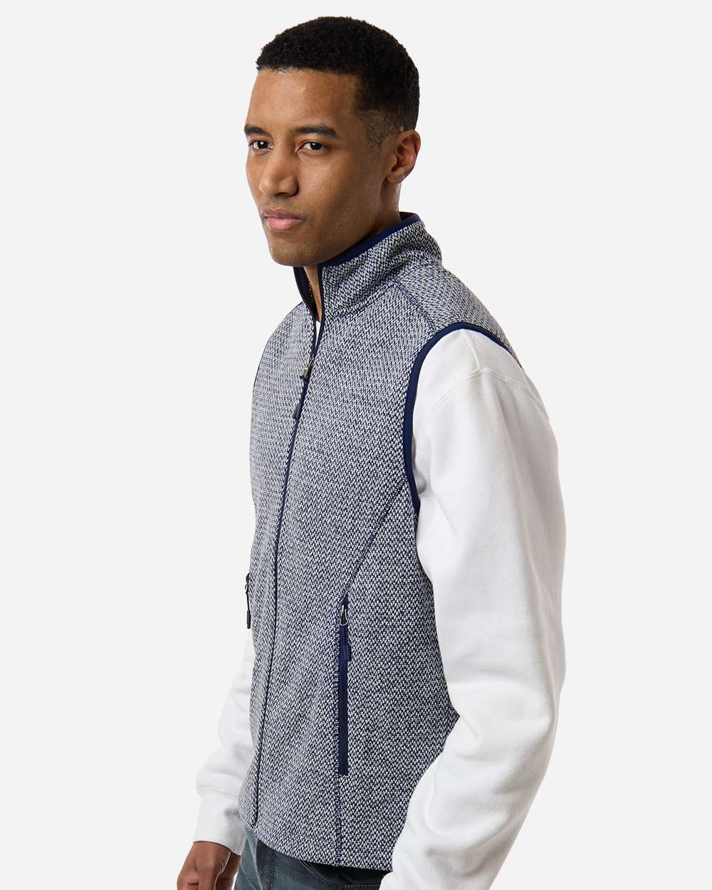 North End Men's Jasper Jacquard Fleece Vest - NE731 Classic Navy- White