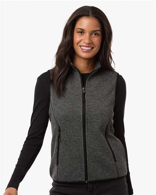 North End Women's Jasper Jacquard Fleece Vest - NE731W Black- Grey