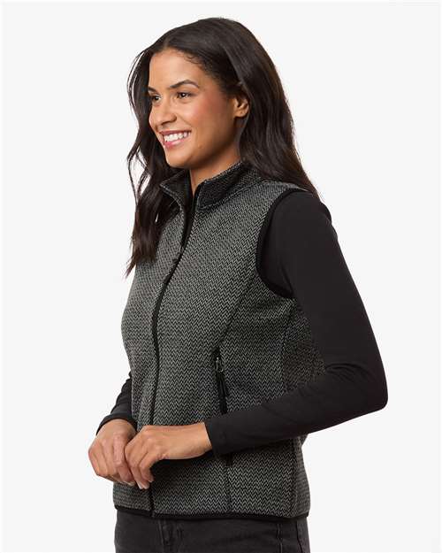 North End Women's Jasper Jacquard Fleece Vest - NE731W Black- Grey