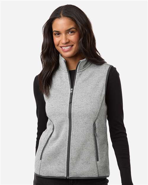 North End Women's Jasper Jacquard Fleece Vest - NE731W Grey- White