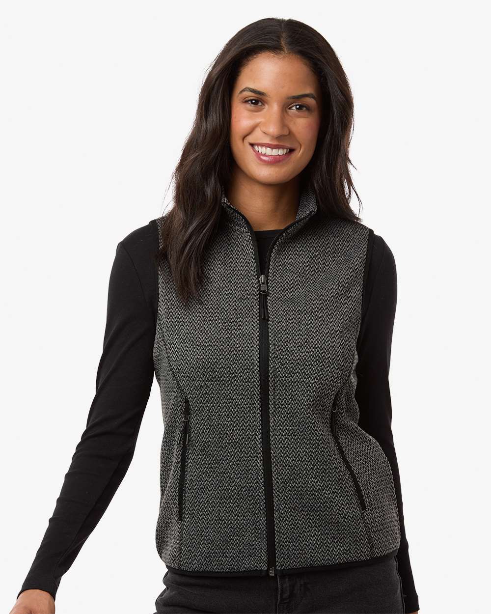 North End Women's Jasper Jacquard Fleece Vest - NE731W Black- Grey