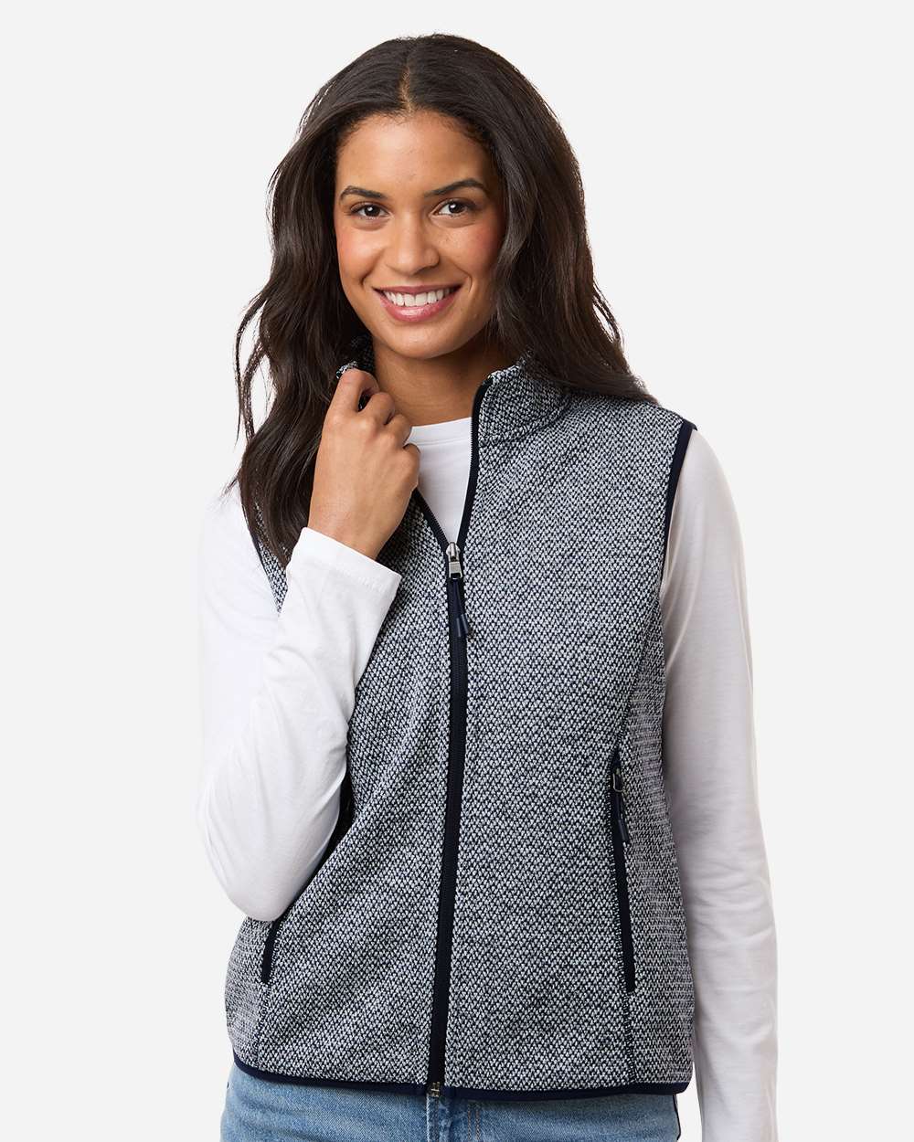 North End Women's Jasper Jacquard Fleece Vest - NE731W Classic Navy- White